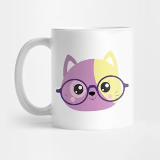 Purple and Yellow Hipster Cat Mug